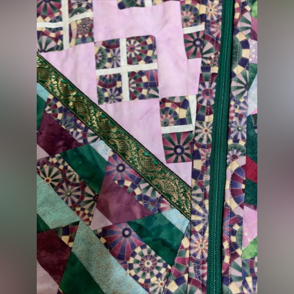 Hand Quilted Custom Wearable ART Patchwork Jacket Purple Green Stunning! Kimono - Picture 11 of 13
